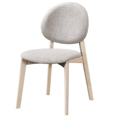 Silla de comedor Celia de tela gris claro con patas de roble 2