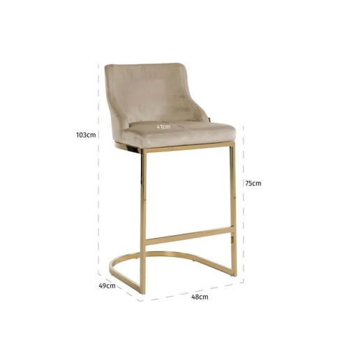 Bolton stool khaki velvet / gold fire retardant