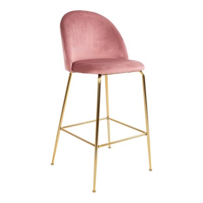 Chaise de bar Lausanne - velours rose/or 2