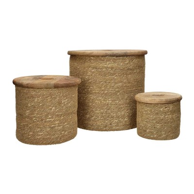 Set x 3 Körbe mit Deckel Dune - DIA 14/21/30,5 x H 12,5/19/26,5 cm - natürlich Pomax