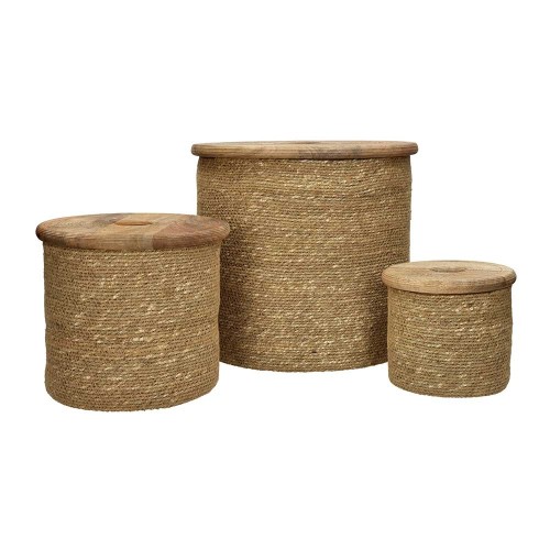 Set x 3 manden met deksels Dune - DIA 14/21/30,5 x H 12,5/19/26,5 cm - naturel