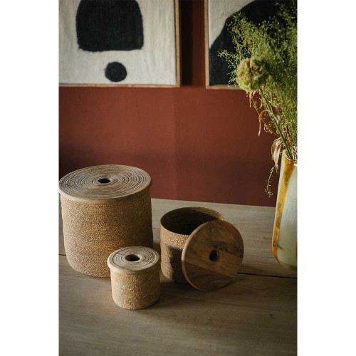 Set x 3 paniers avec couvercles Dune - DIA 14/21/30,5 x H 12,5/19/26,5 cm - naturel