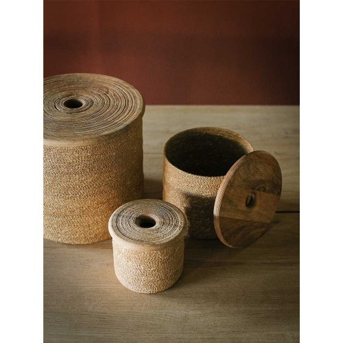 Lote x 3 cestas con tapa Dune - DIA 14/21/30.5 x A 12.5/19/26.5 cm - natural