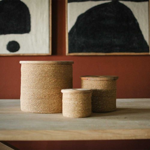 Set x 3 manden met deksels Dune - DIA 14/21/30,5 x H 12,5/19/26,5 cm - naturel