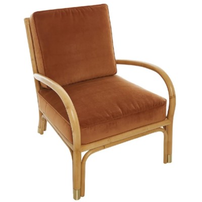 Fauteuil rotin et velours RIVIERA - ocre Kok Maison