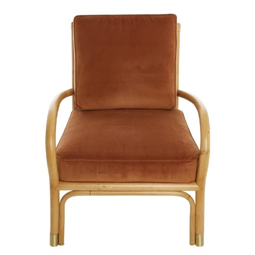 Rattan and velvet armchair RIVIERA - ochre