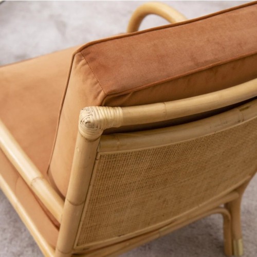Fauteuil rotin et velours RIVIERA - ocre