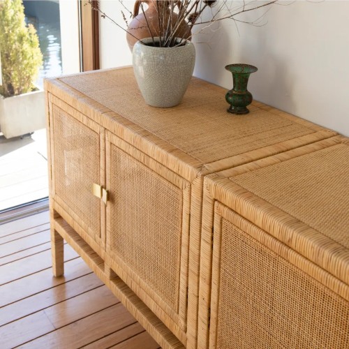 Credenza a 2 ante in rattan e canna SAIGON