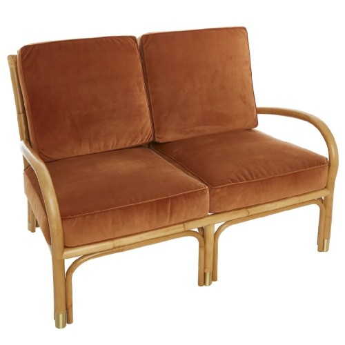 Rattan and velvet 2-seater sofa RIVIERA