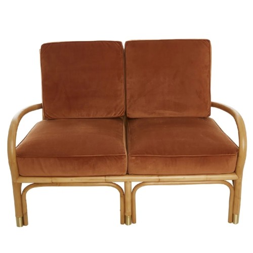 Rattan and velvet 2-seater sofa RIVIERA