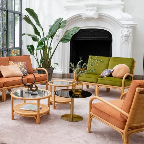 Rattan and velvet 2-seater sofa RIVIERA