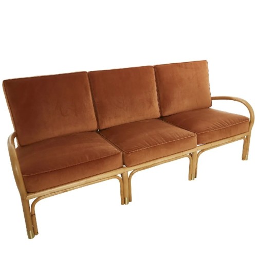 Rattan- und Samtsofa 3-Sitzer RIVIERA