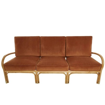 Rattan and velvet 3-seater sofa RIVIERA 2