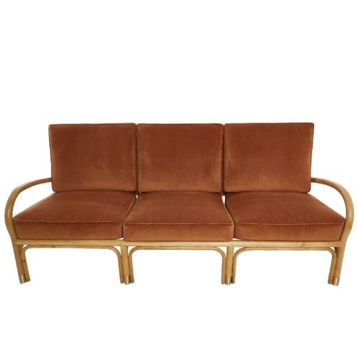 Rattan and velvet 3-seater sofa RIVIERA