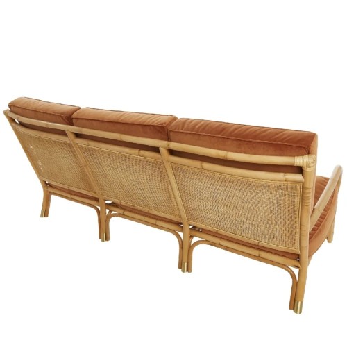 Rattan and velvet 3-seater sofa RIVIERA