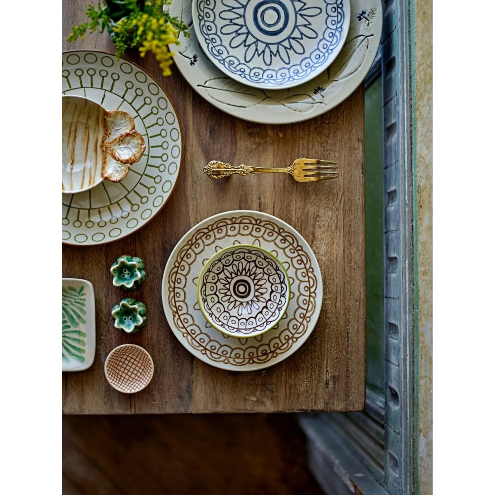 Assiette en érable, verte, en grès