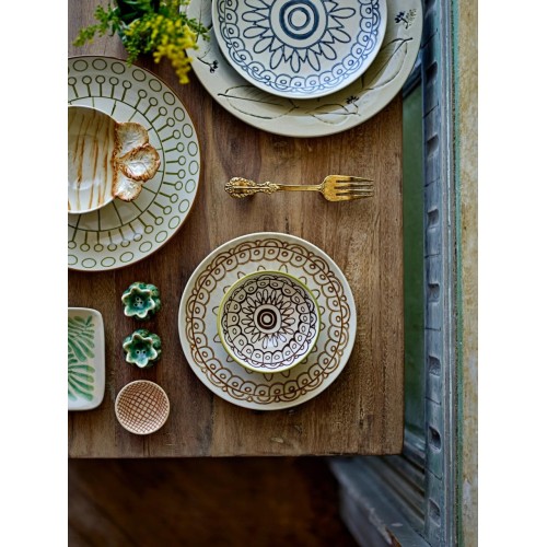 Assiette en érable, bleue, grès