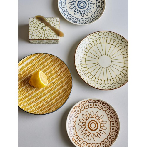 Assiette en érable, bleue, grès