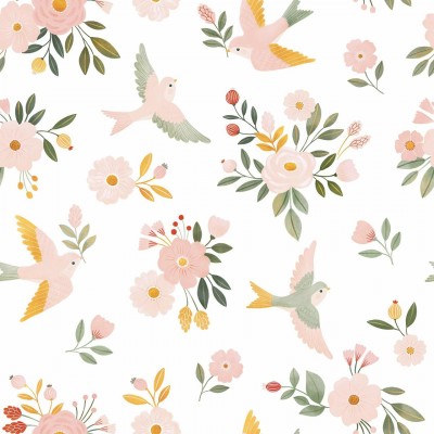 Papier peint fleurs et oiseaux - ALYSSE Lilipinso