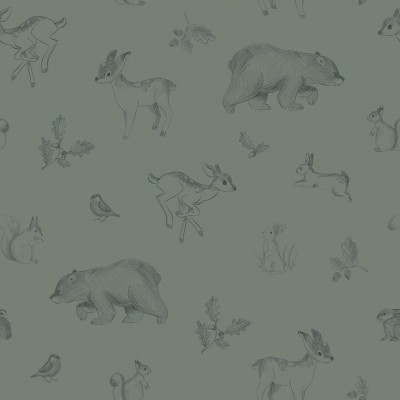 Papier peint animaux de la forêt vert foncé- NATURAL Lilipinso