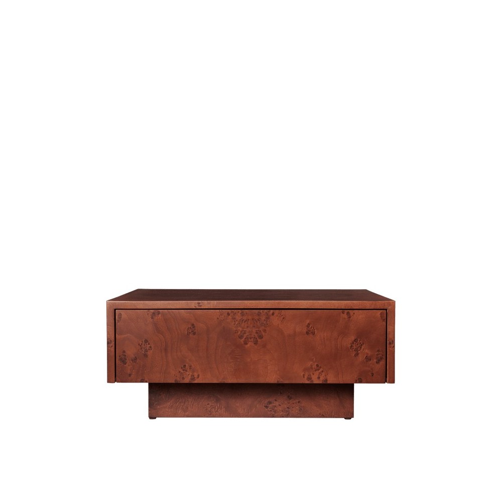 Table basse de rangement en ronce - Teinté foncé