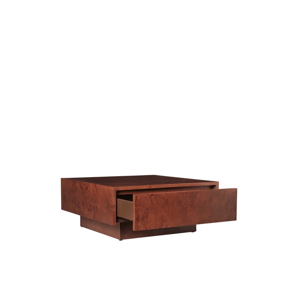 Table basse de rangement en ronce - Teinté foncé