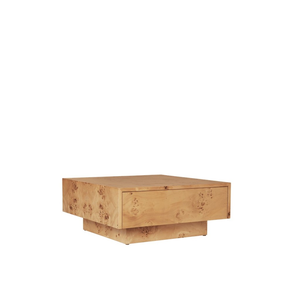 Storage coffee table in burl