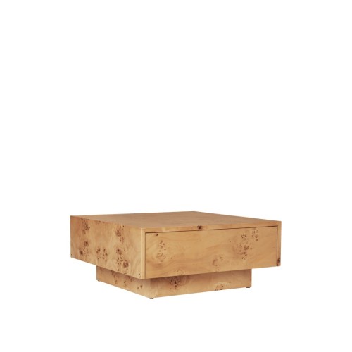 Storage coffee table in burl