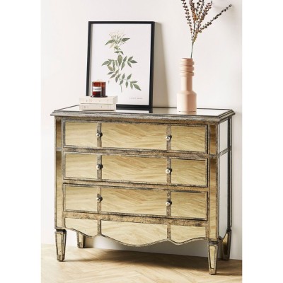 Commode en bois miroir patine 3 tiroirs 2