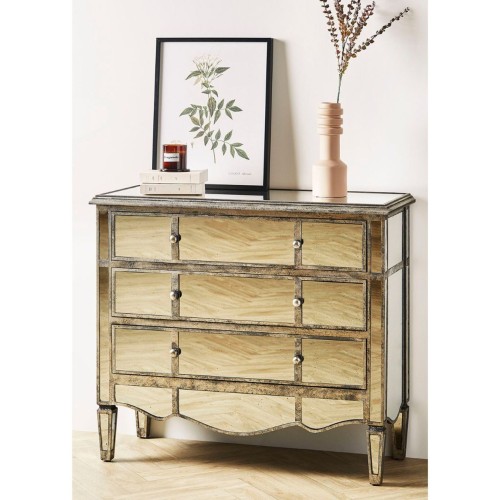 Commode met 3 laden in gepatineerd spiegelhout