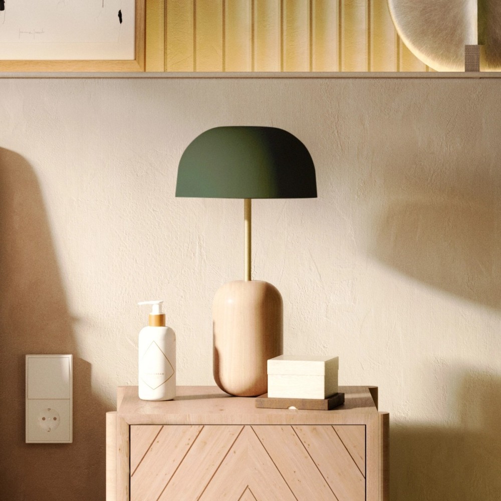 Lampada da tavolo Nina, stelo in ottone e paralume grigio ardesia