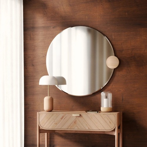 Miroir Sonia Rond 90cm, verre naturel, chêne