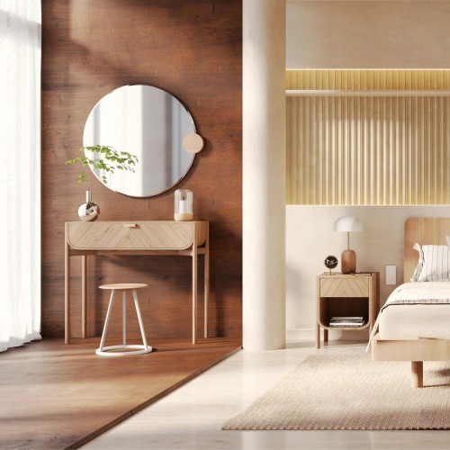 Miroir Sonia Rond 90cm, verre naturel, chêne