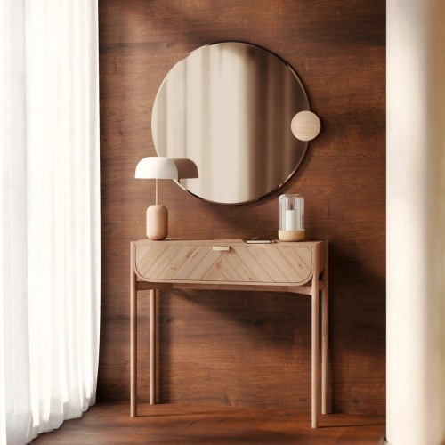 Miroir Sonia Rond 90cm, verre naturel, chêne