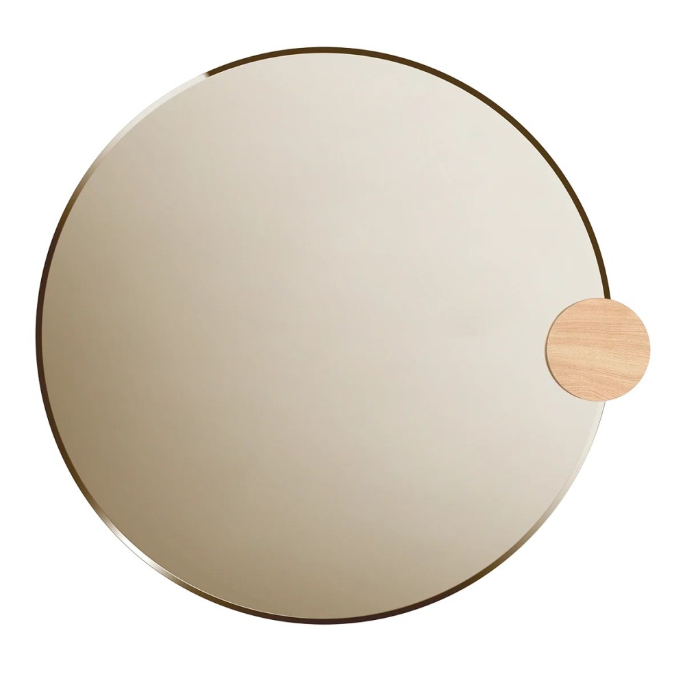 Miroir Sonia Rond 90cm, verre naturel, chêne