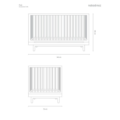 Pure convertible crib in solid oak