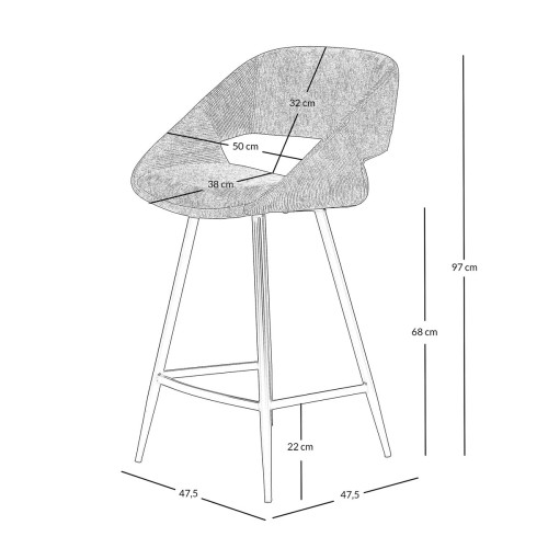Tabouret ADA - velours côtelé - Ecru