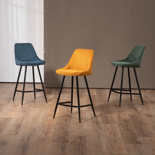 Tabouret BARI - velours côtelé - Bleu