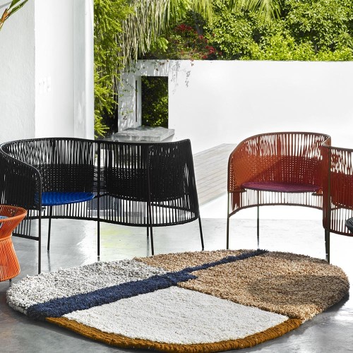 Nudo Teppich S blau / orange / ocker ames