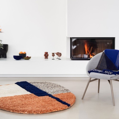 Nudo Teppich S blau / orange / ocker ames