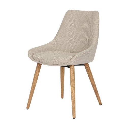 Chaise repas en tissu crème pied chêne foncé