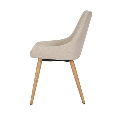 Chaise repas en tissu crème pied chêne foncé 2