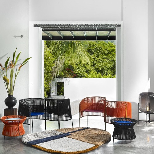 Tappeto Nudo L blu / arancio / ocra ames