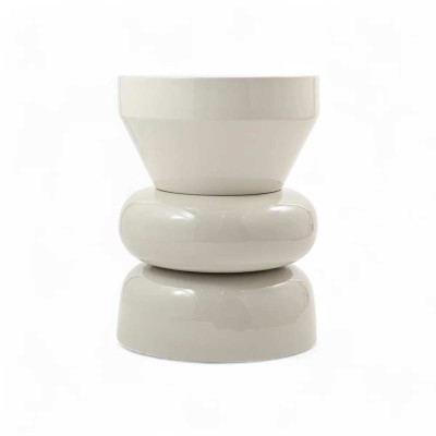 Bout de canapé rond émail bi-color Calypza - gris clair