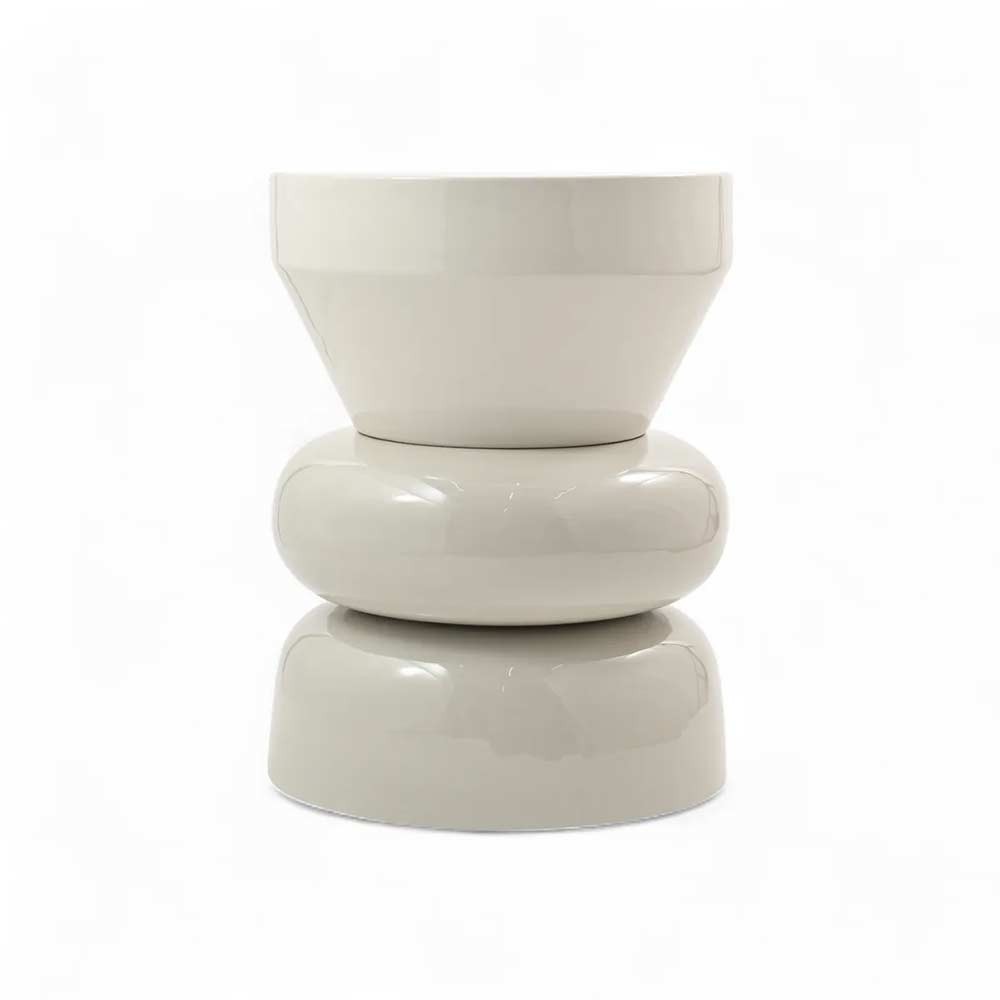 Bout de canapé rond émail bi-color Calypza - gris clair