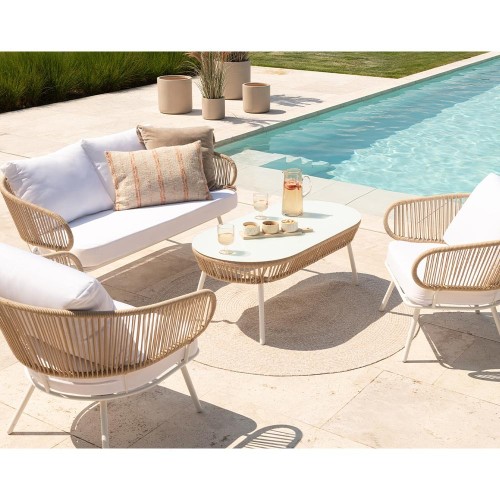 Set de 3 chaises Poa Fer/Rotin - Blanc