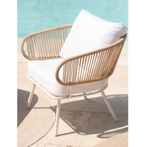 Set de 3 chaises Poa Fer/Rotin - Blanc