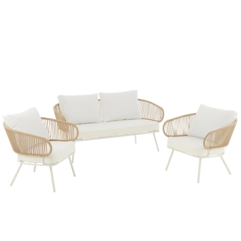 Set de 3 chaises Poa Fer/Rotin - Blanc