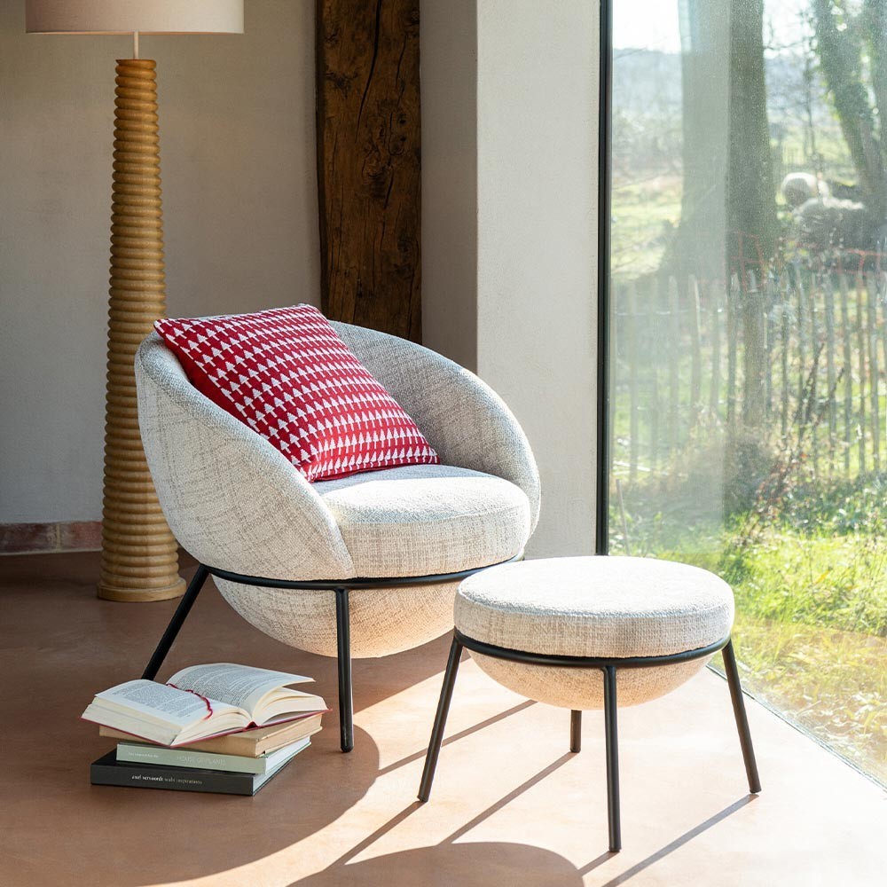 Chaise Longue + Repose-Pied - Beige/Noir