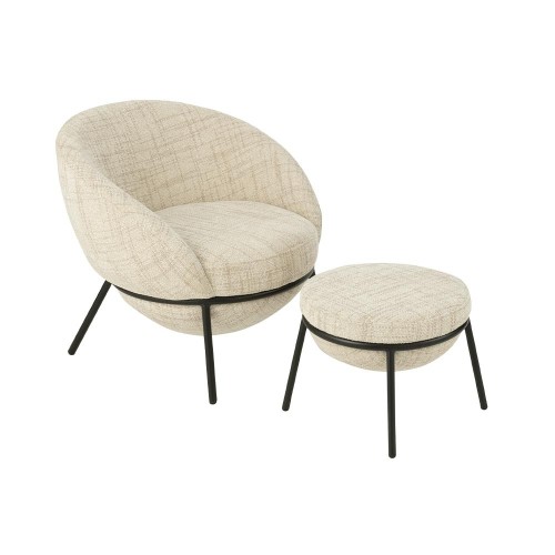 Chaise Longue + Repose-Pied - Beige/Noir